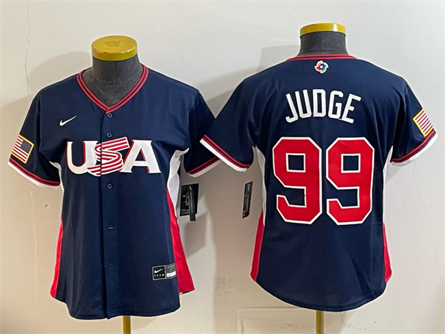 Women's USA Baseball #99 Aaron Judge Navy 2026 World Baseball Classic Stadium Stitched Baseball Jersey(Run Small)